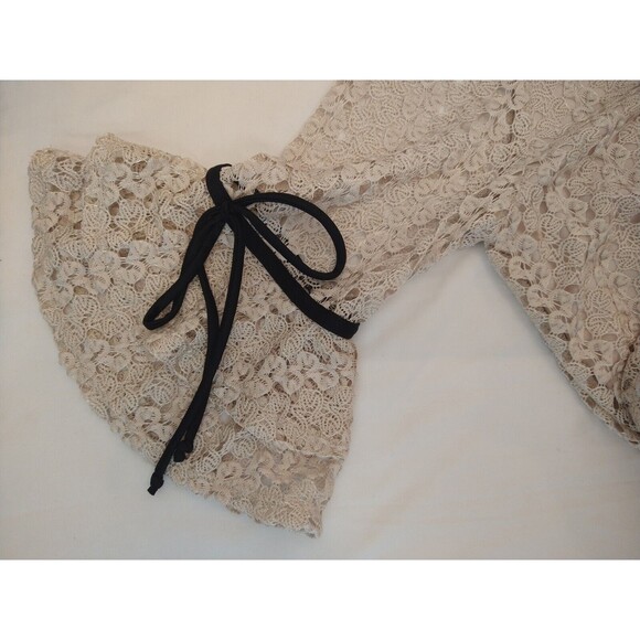 NWT Onyx Apparel Sz XL Cream Shirt Crochet Bell Sleeve Boho Cottage - Picture 5 of 10